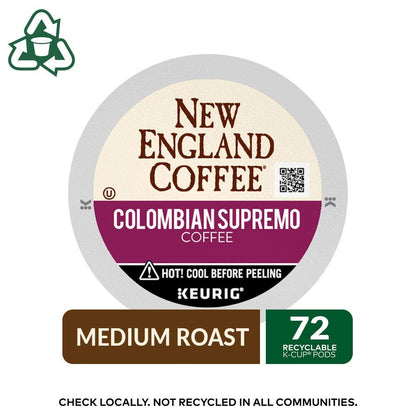 New England Coffee Colombian Supremo Medium Roast K-Cup Pods 12 Count Box