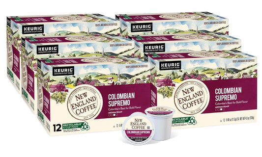 New England Coffee Colombian Supremo Medium Roast K-Cup Pods 12 count Box , Pack of 6