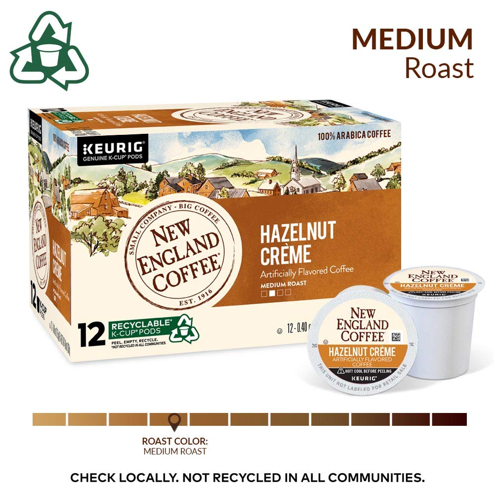 New England Coffee Hazelnut Crème Medium Roast K-Cup Pods, 12 count Box