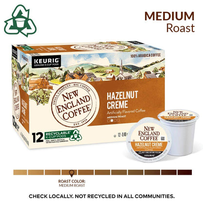 New England Coffee Hazelnut Crème Medium Roast K-Cup Pods, 12 count Box