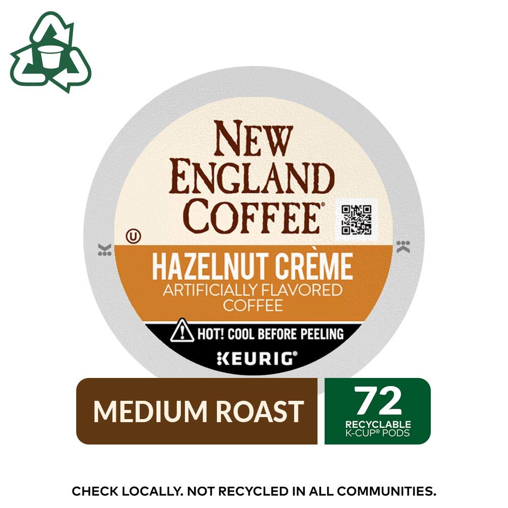 New England Coffee Hazelnut Crème Medium Roast K-Cup Pods, 12 count Box , Pack of 6