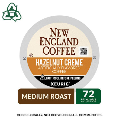 New England Coffee Hazelnut Crème Medium Roast K-Cup Pods, 12 count Box