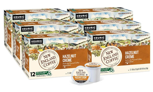 New England Coffee Hazelnut Crème Medium Roast K-Cup Pods, 12 count Box , Pack of 6