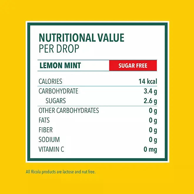 Ricola Sugar Free Lemon Mint Herbal Cough Suppressant Throat Drops, 105ct Bag - Retail Therapy Outlet