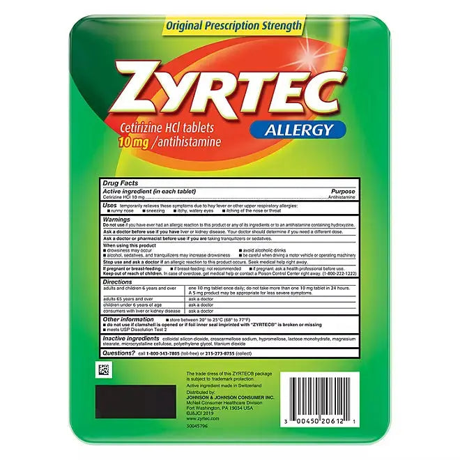 Zyrtec Antihistamine Allergy Tablets, 10 mg (120 count) Zyrtec